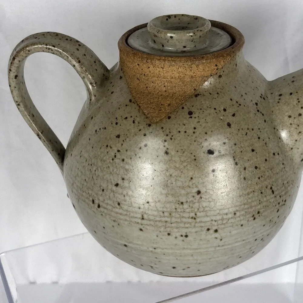 Studio Pottery Teapot Green Brown Stoneware Nature Natural Colors with Lid